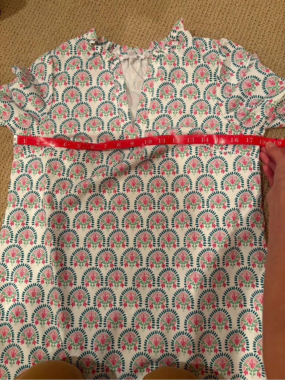 Mary Square XS Women's Printed Tie-Sleeve Tunic Top - Pink & Green